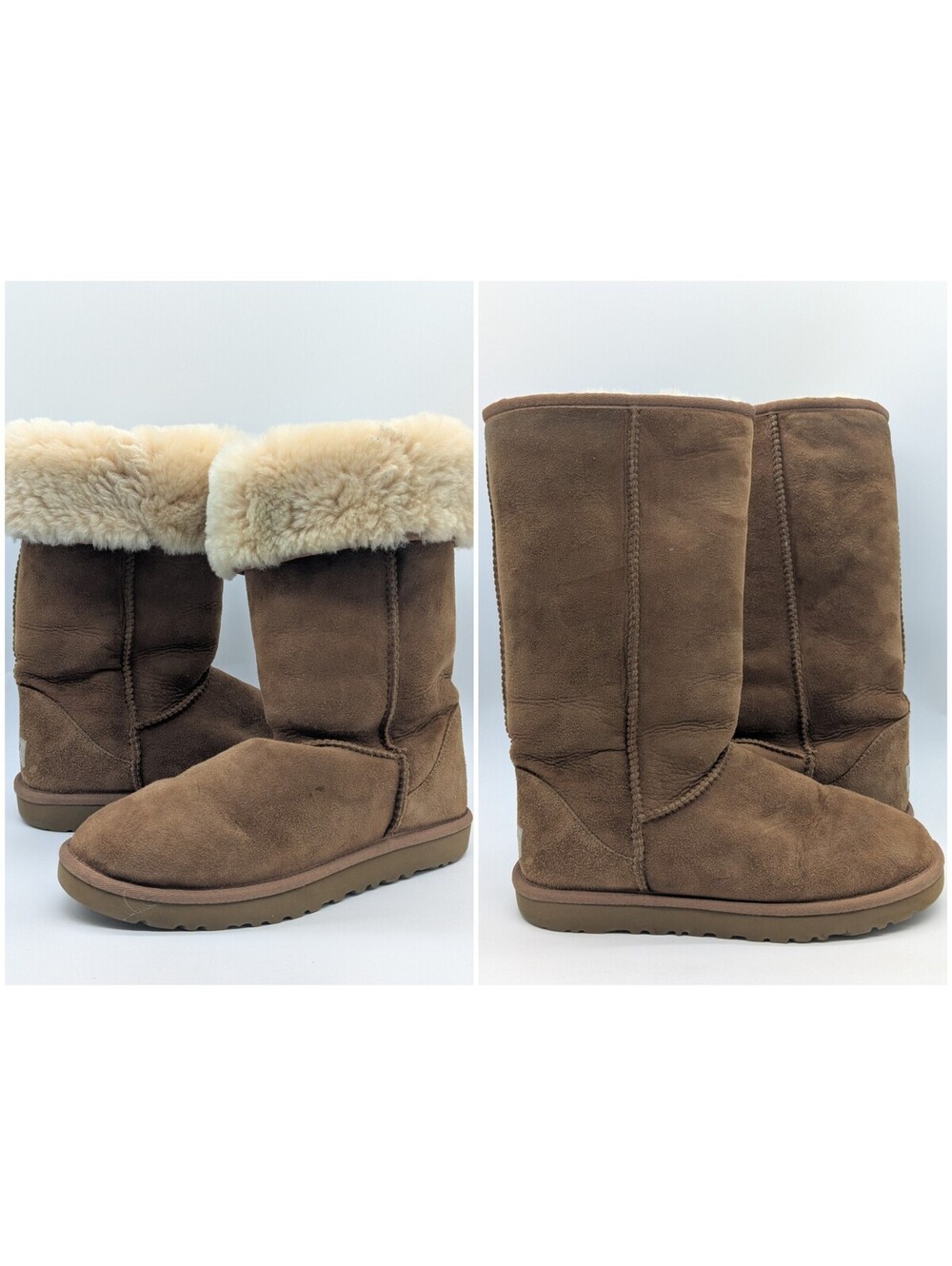 UGG Classic Tall Boots 5815 Womens Size 7 Chestnut Brown Suede Sheepskin Winter